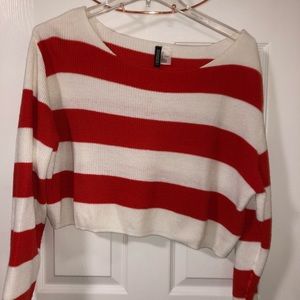 Divided striped cropped sweater